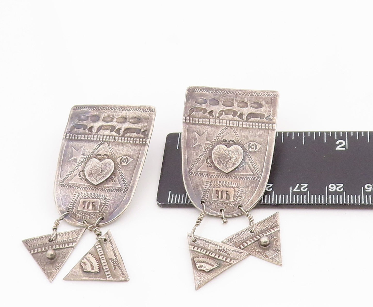 925 Sterling Silver Vintage Earrings Engraved Geometric Tribal Dangle EG14125