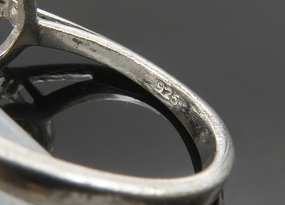 925 Sterling Silver Vintage Shiny Topaz & Hematite Band Ring Sz 6 RG22271
