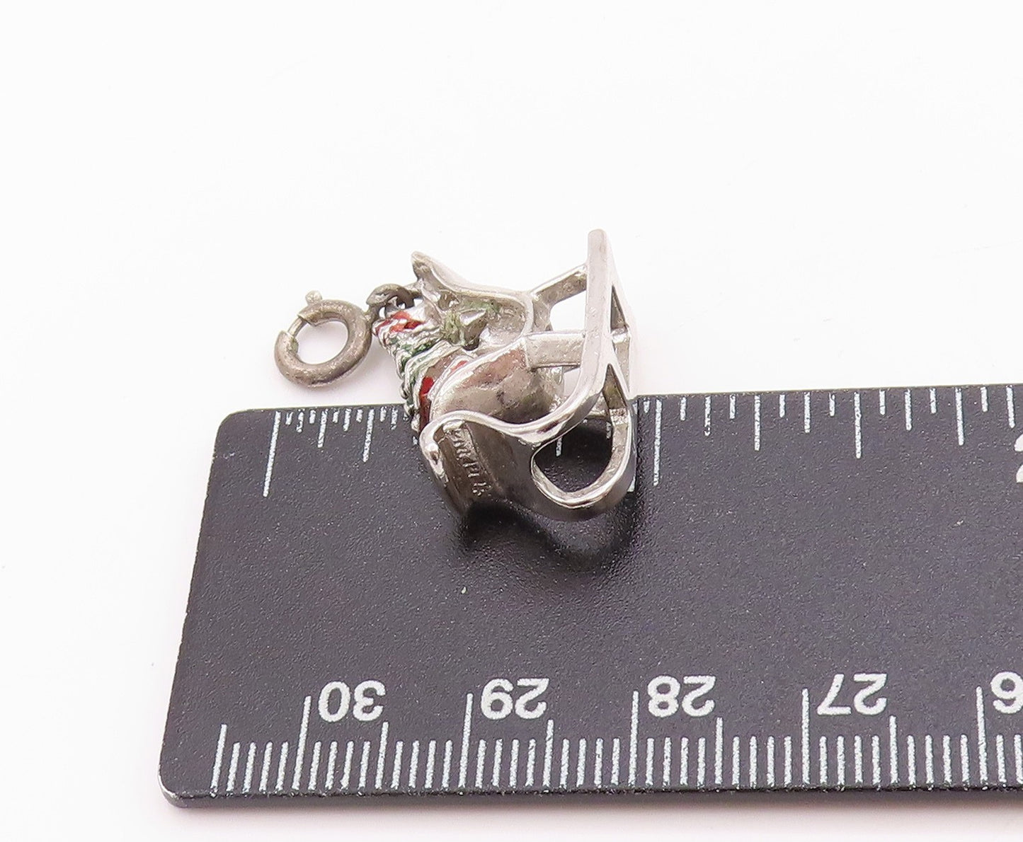 925 Sterling Silver Vintage Pendant Enameled Christmas Tree & Sled Charm PT24688