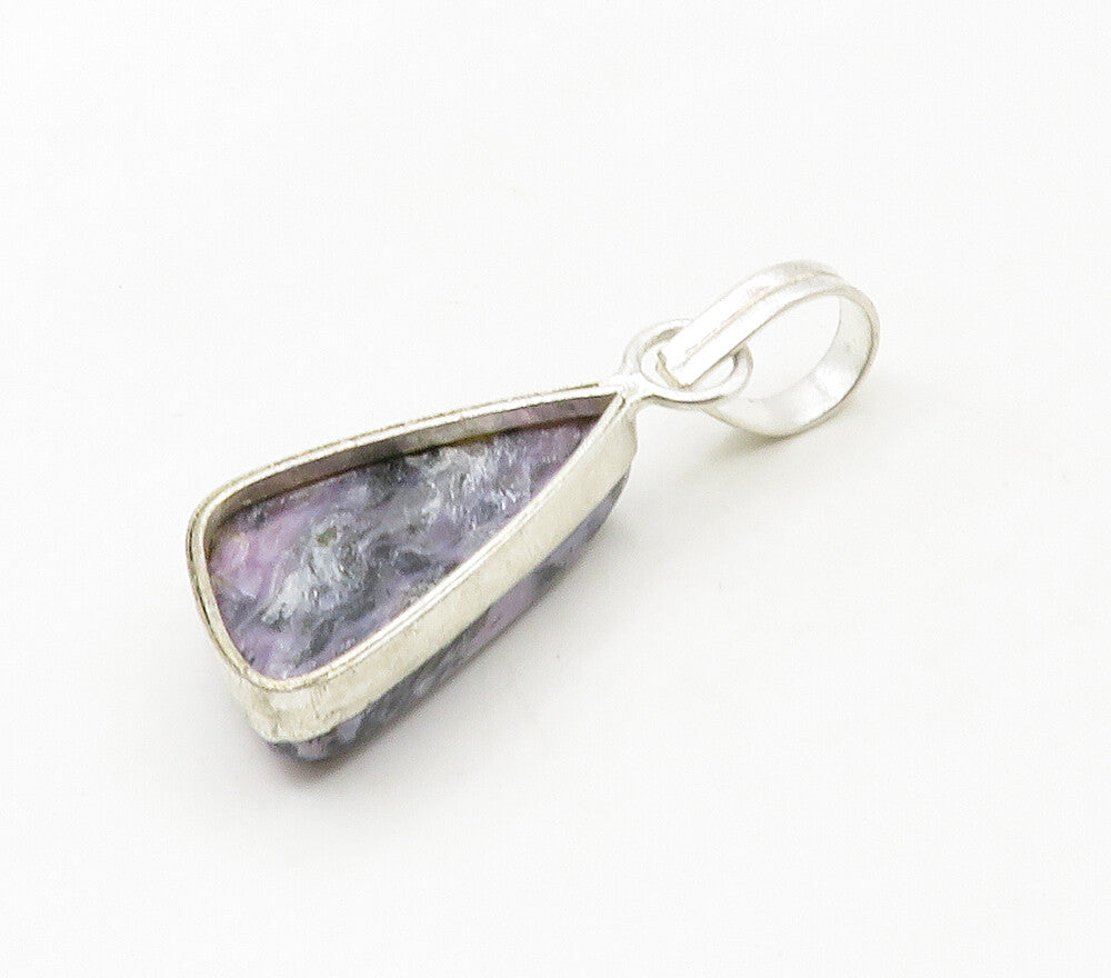 925 Sterling Silver Vintage Charoite Shiny Smooth Drop Pendant PT13296