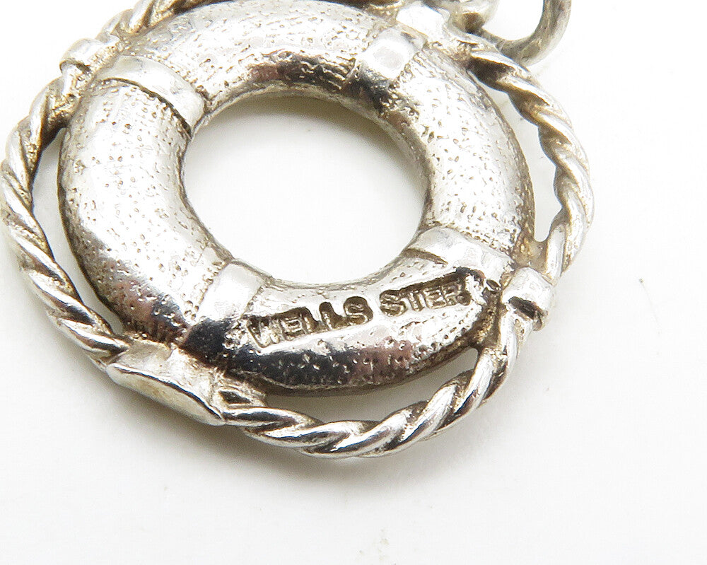 WELLS 925 Sterling Silver Vintage Shiny Lifeguard Ring Motif Pendant PT13692