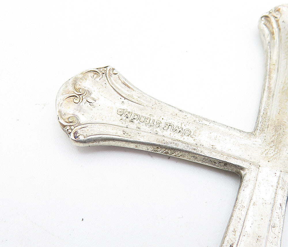 TOWLE 925 Sterling Silver Vintage Swirl Spoon Cross Drop Pendant PT2599