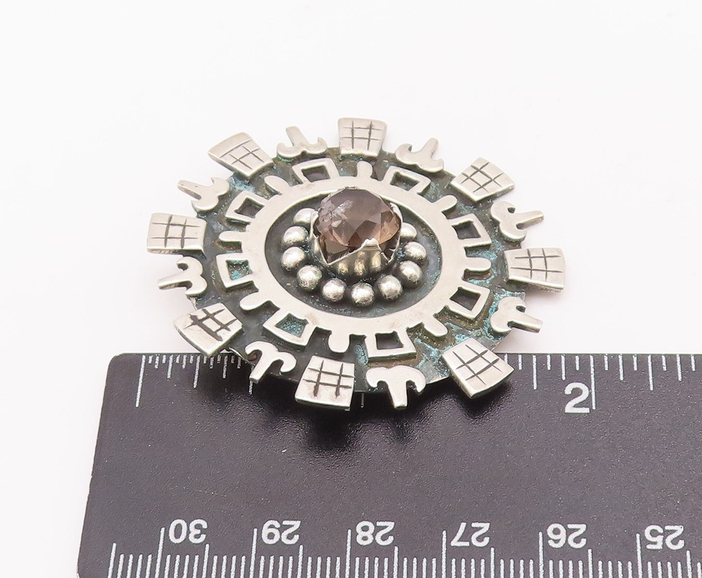 925 Sterling Silver Vintage Pendant LOS BALLESTEROS Carved Circular Gem PT22957
