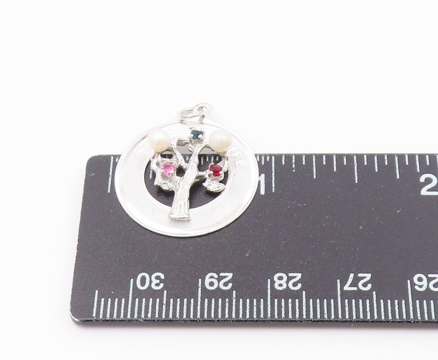 925 Sterling Silver Petite Pearls Garnet & Topaz Tree Of Life Pendant PT15142