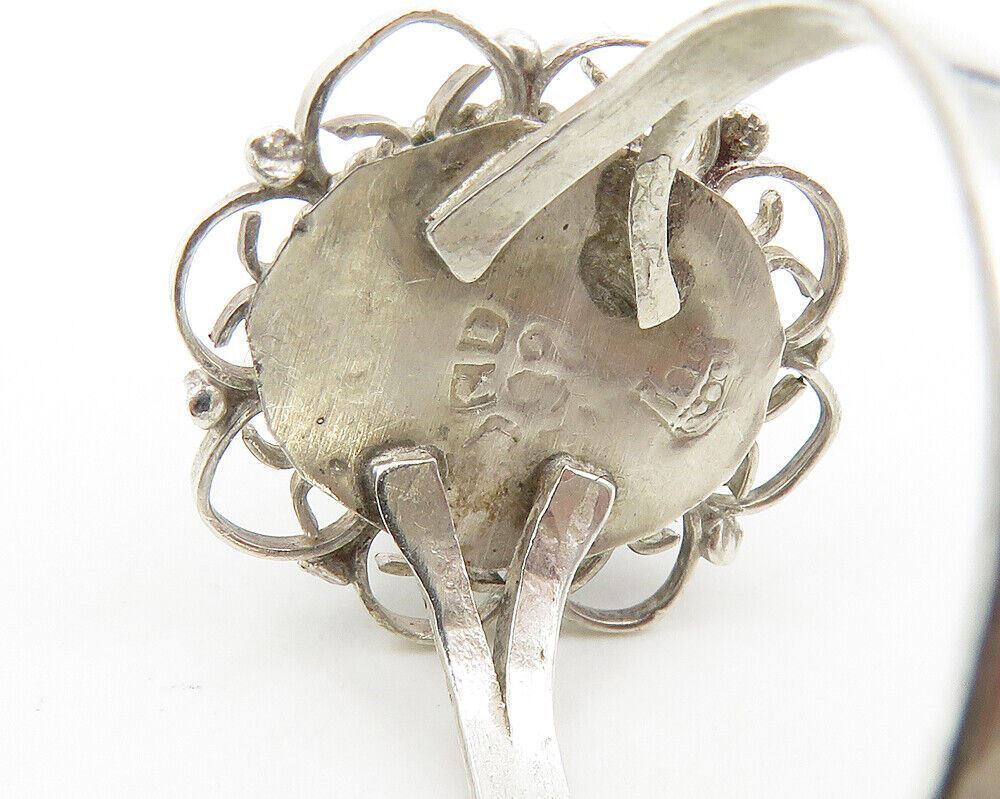 MEXICO 925 Silver Vintage Turquoise Floral Twist Cocktail Ring Sz 8 RG17501