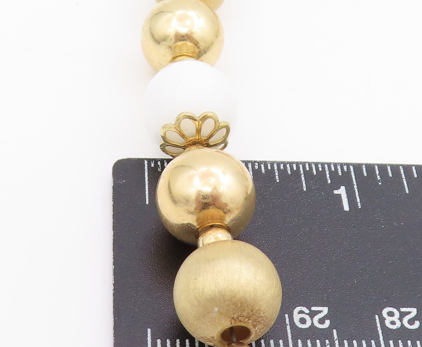 925 Sterling Silver Vintage Necklace Gold Plated White Onyx Beaded Chain NE4731