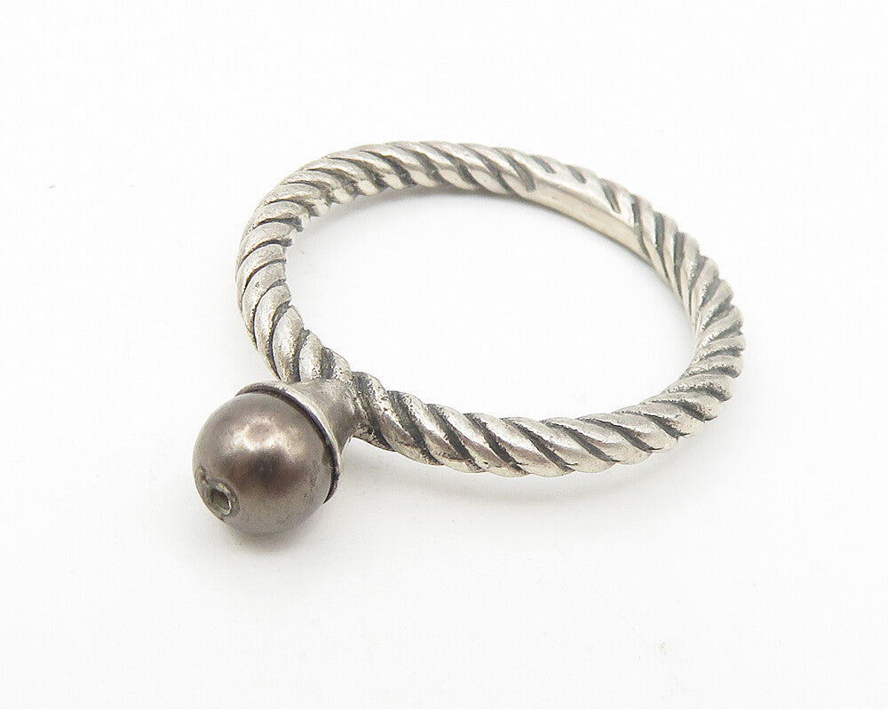 925 Sterling Silver Vintage Brown Pearl Twist Solitaire Ring Sz 7 RG11049