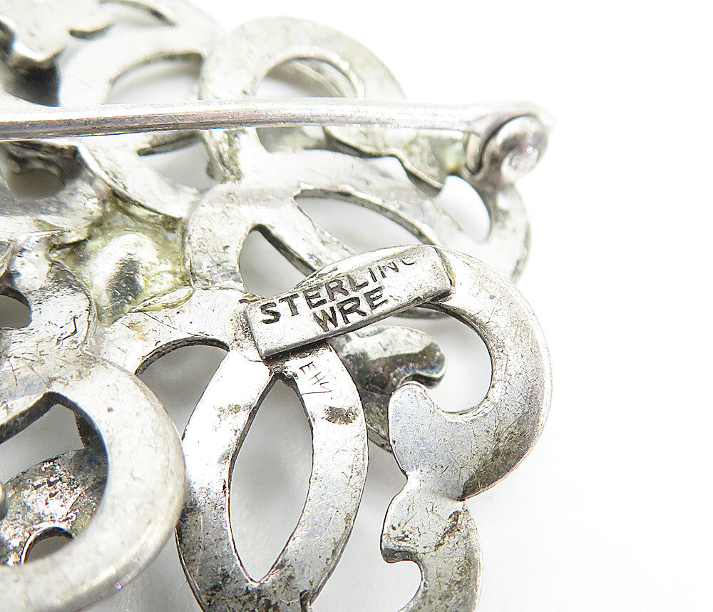WRE 925 Sterling Silver Vintage Topaz Swirl Flower Motif Brooch Pin BP2527