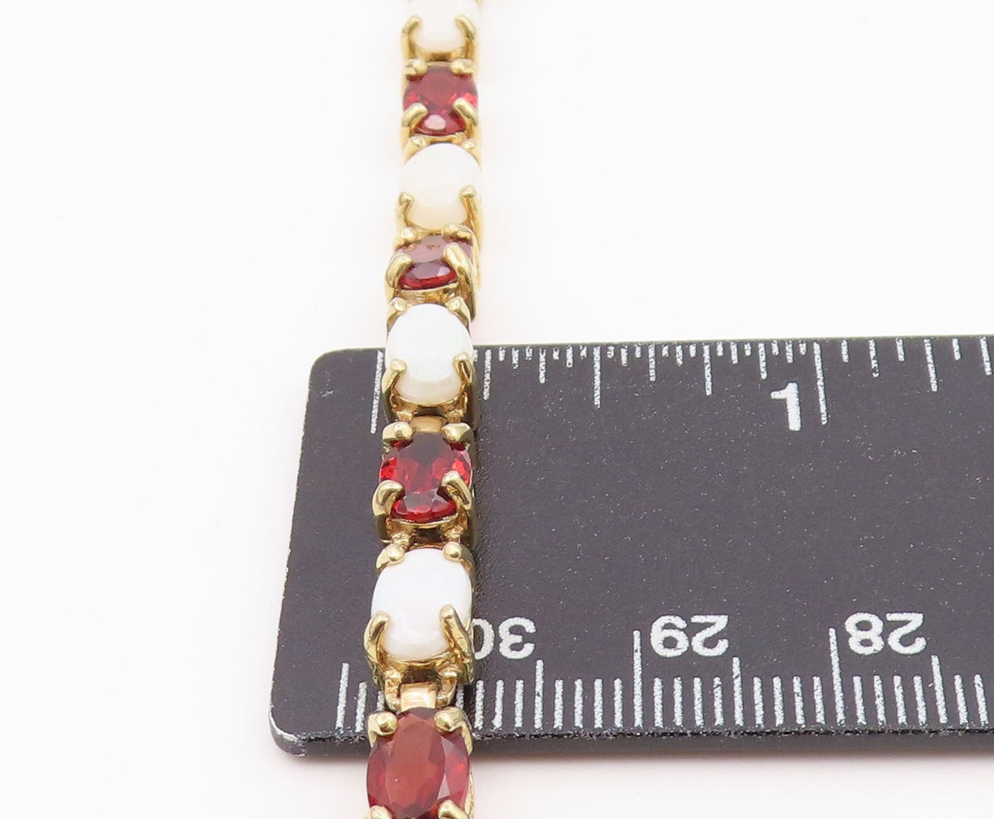 925 Sterling Silver Vintage Bracelet Gold Plated Opal & Garnet Link BT12195