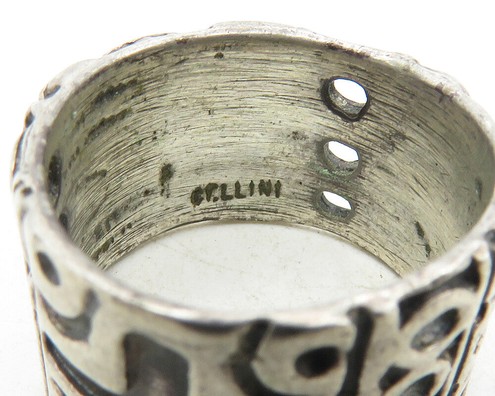 CELLINI 925 Sterling Silver Vintage Oxidized Pattern Band Ring Sz 5 RG9781