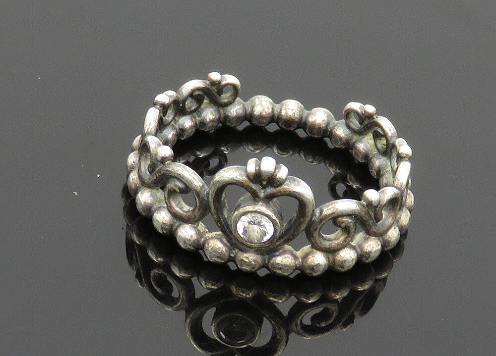 PANDORA 925 Silver Vintage Topaz Love Heart Swirl Band Ring Sz 5 RG20362
