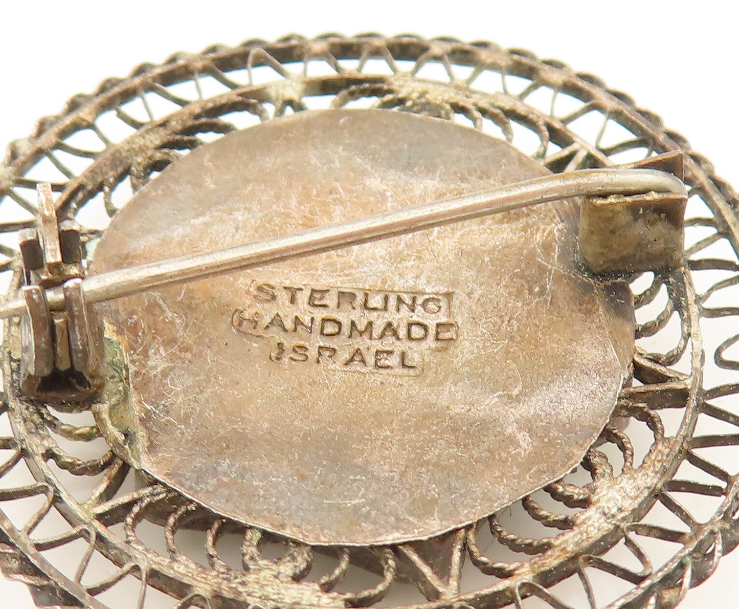 ISRAEL 925 Silver Vintage Crushed Chrysocolla Star Wire Brooch Pin BP10284