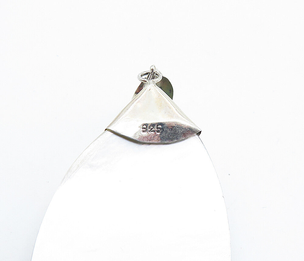925 Sterling Silver Vintage Mother Of Pearl Single Leaf Vine Pendant PT6077