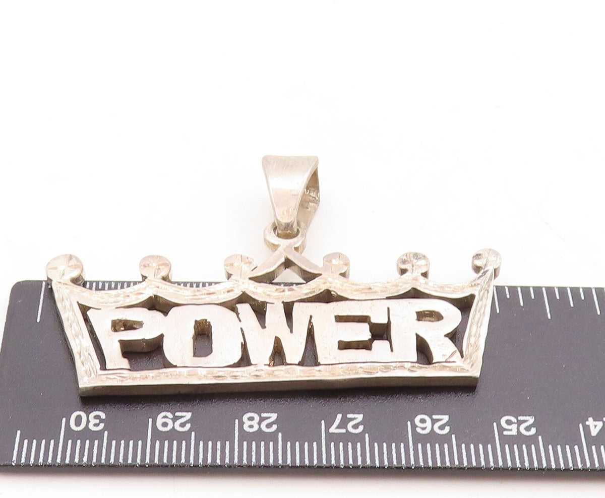 925 Sterling Silver Vintage Pendant Solid Cutout Power Crown PT23871