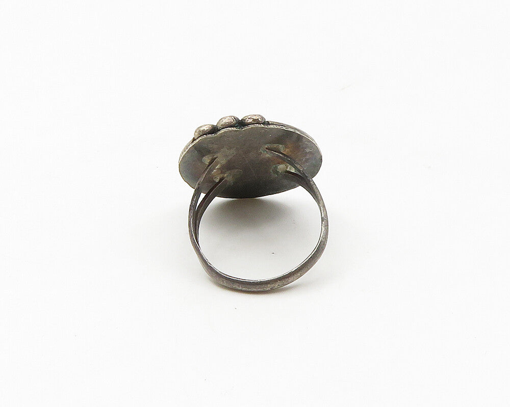 NAVAJO 925 Silver Vintage Antique Unknown Stone Cocktail Ring Sz 8.5 RG17496