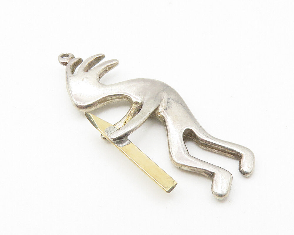 925 Sterling Silver Vintage Petite Two Tone Kokopelli Dancer Pendant PT8766