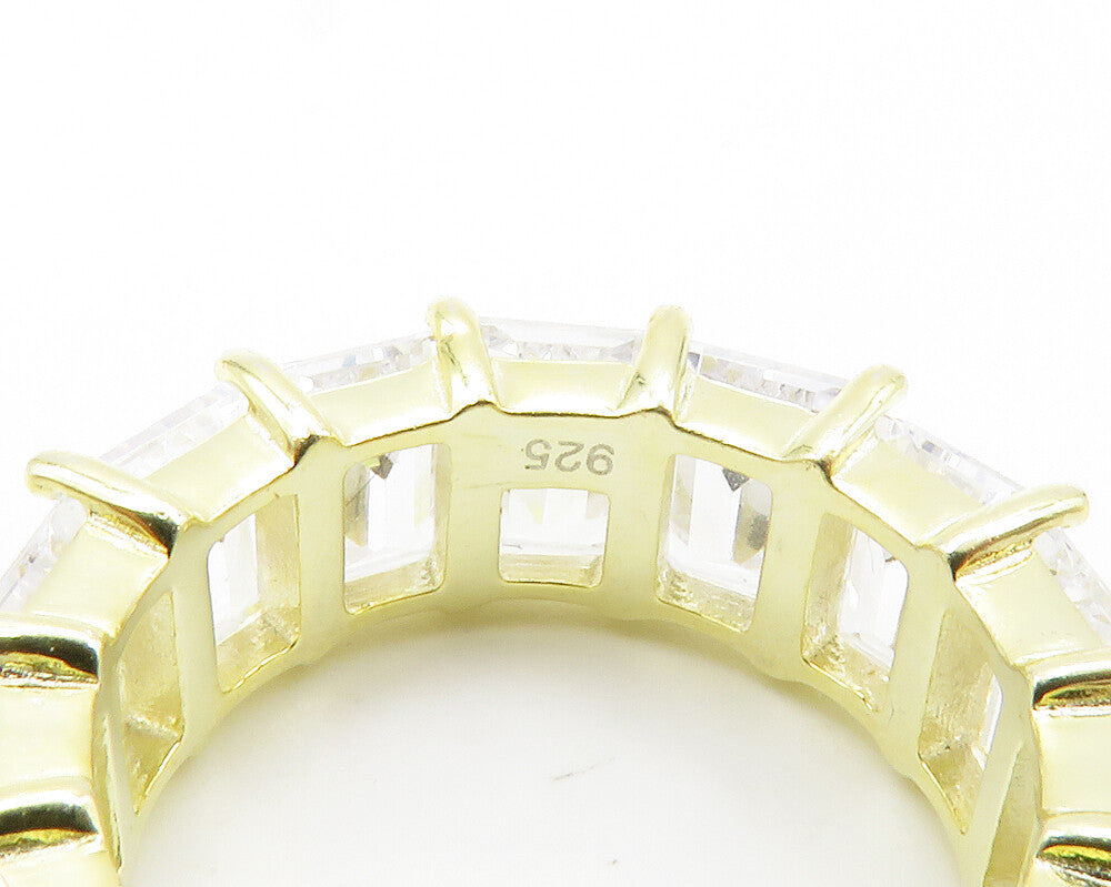 925 Sterling Silver Cubic Zirconia Gold Plated Eternity Ring Sz 5 RG14961