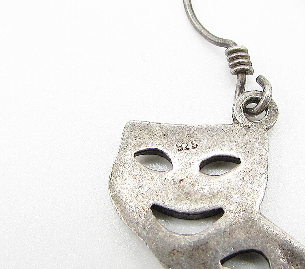 925 Sterling Silver Vintage Happy & Sad Face Mask Dangle Earrings EG1932