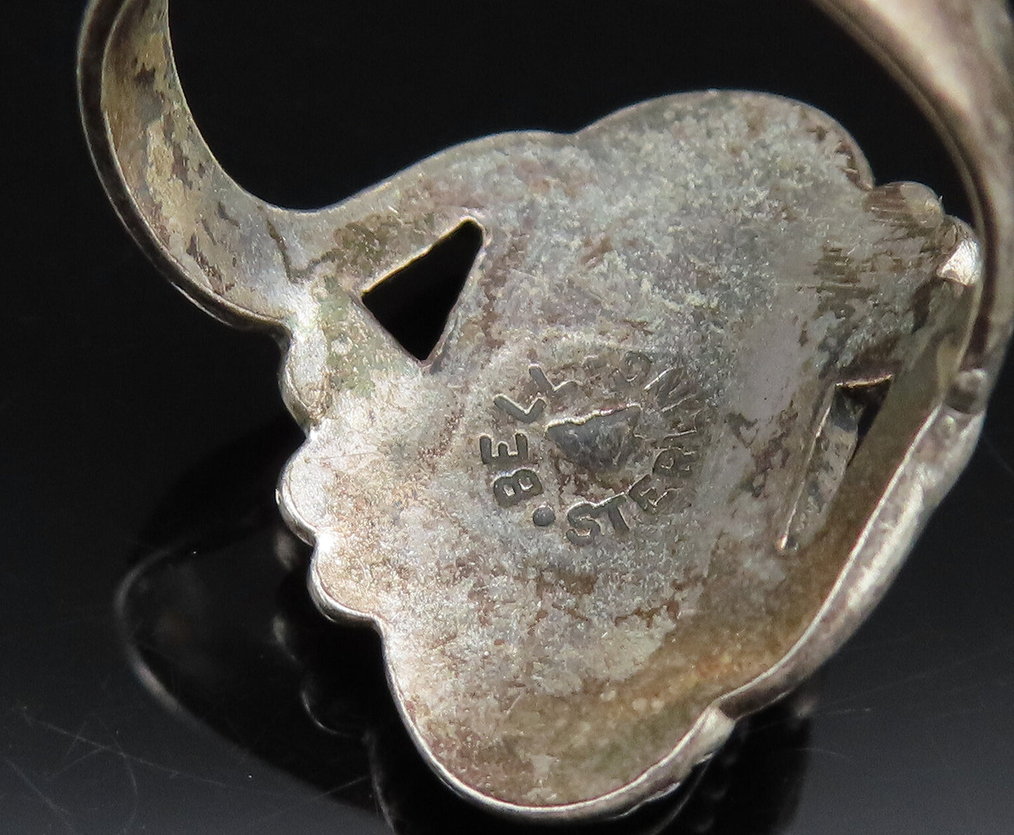 POST BELL 925 Silver Vintage Dotted & Rope Border Malachite Ring Sz 6 RG25958