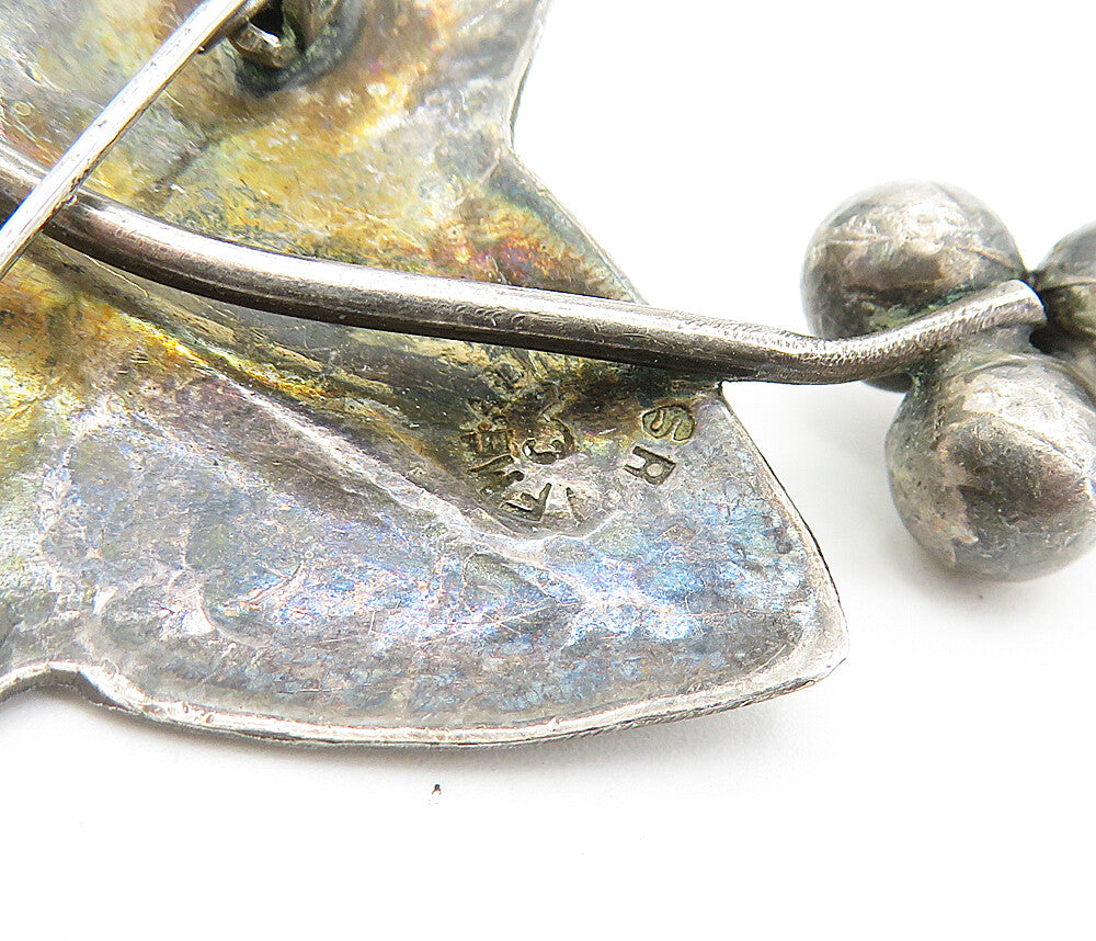 MEXICO 925 Sterling Silver Vintage Dark Tone Autumn Leaf Brooch Pin BP1821