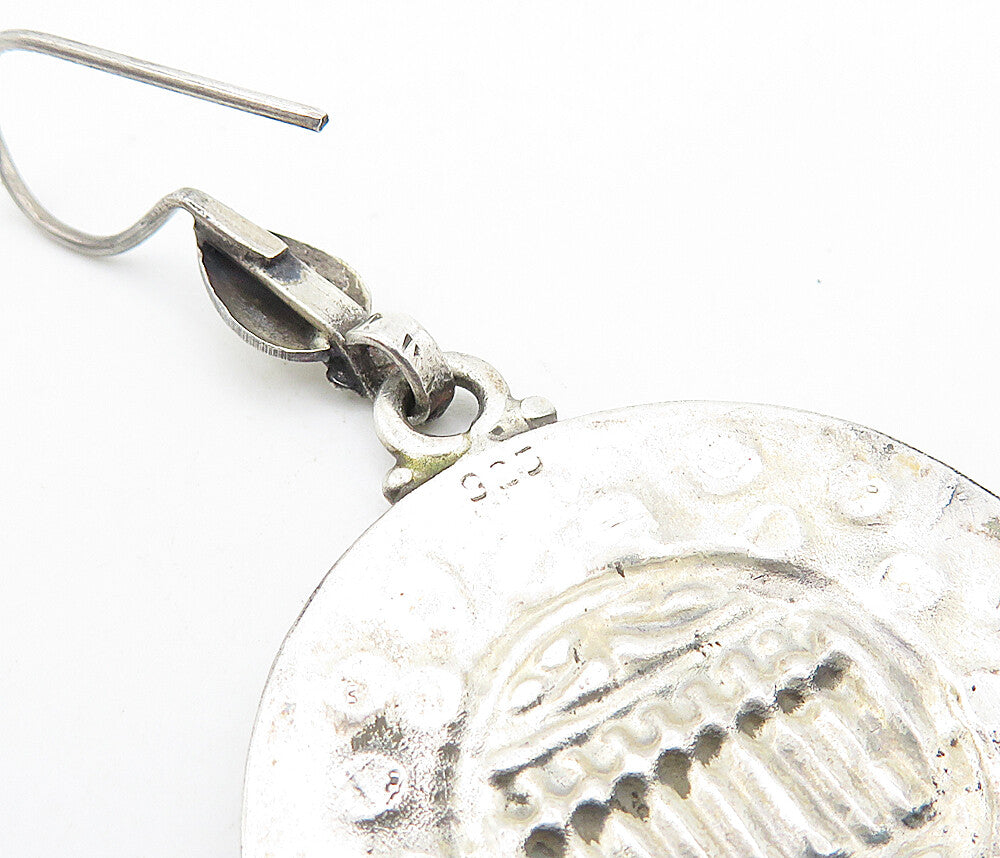 925 Sterling Silver Vintage Antique Embossed Detail Dangle Earrings EG3033