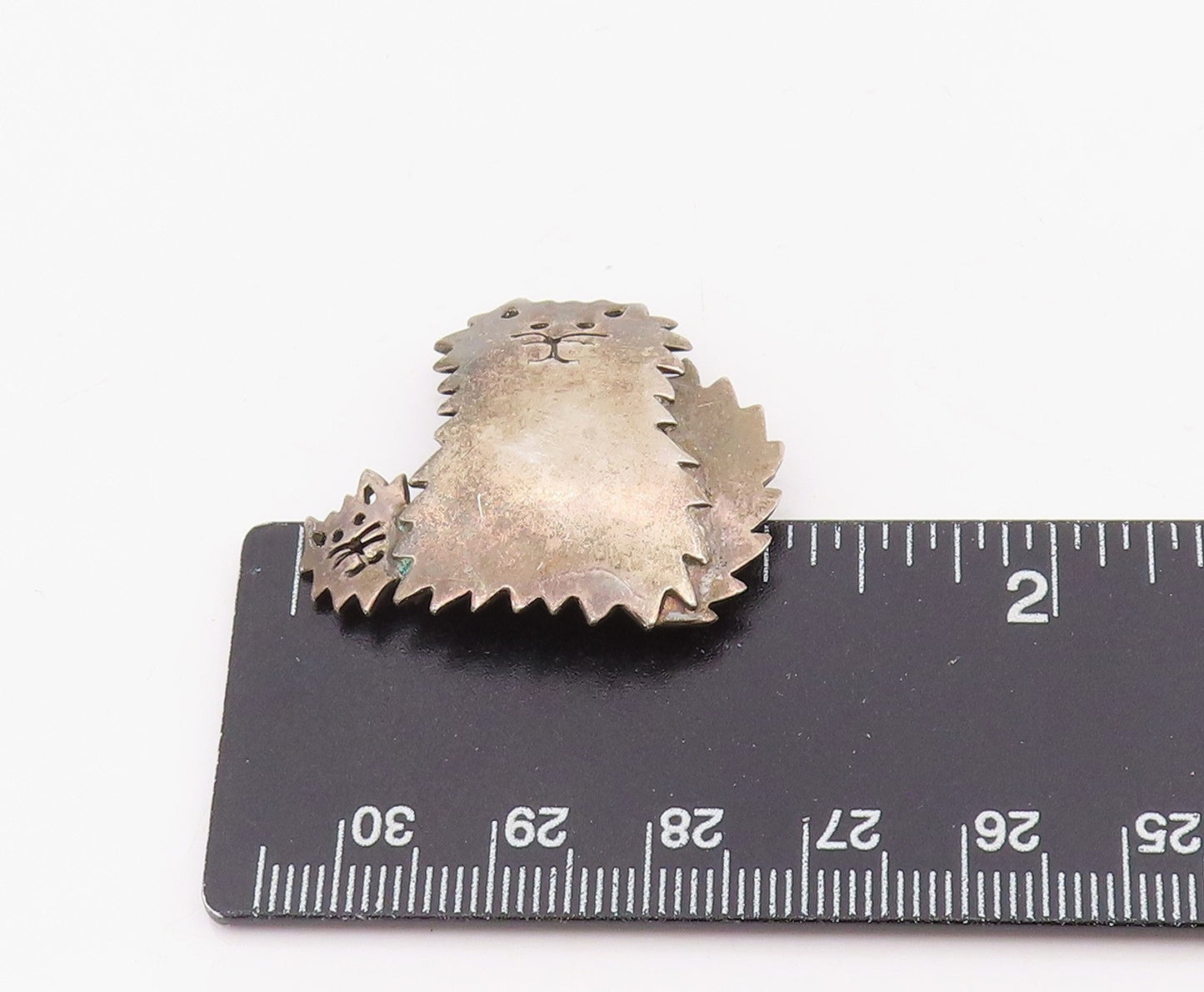 925 Sterling Silver Vintage Brooch Pin Modernist Cat With Jagged Edges BP12320