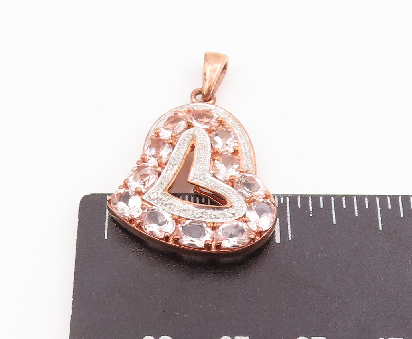 925 Sterling Silver Vintage Pendant 2 Tone Gemstones Beaded Love Heart PT22841