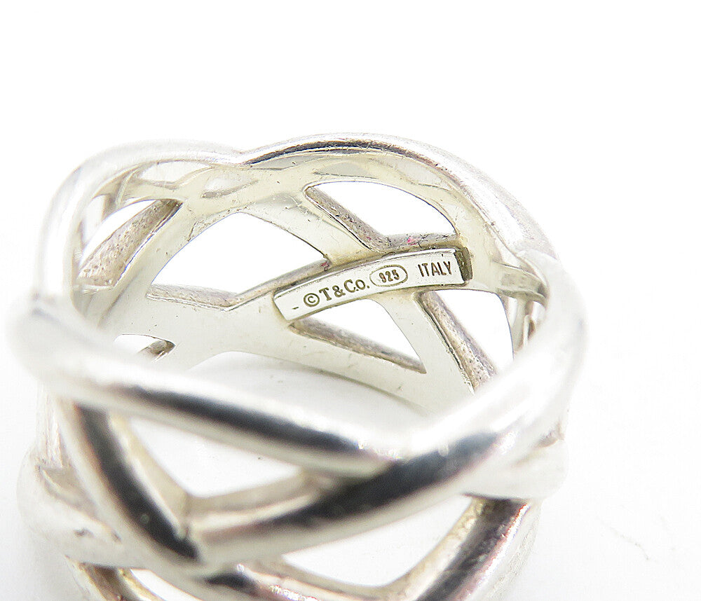 TIFFANY & CO. 925 Silver Interlaced Braided Open Design Band Ring Sz 5 RG6990