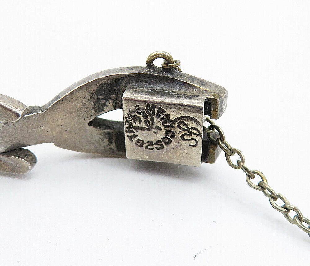 MEXICO 925 Sterling Silver Vintage Dark Tone Hinge Link Chain Bracelet BT2732