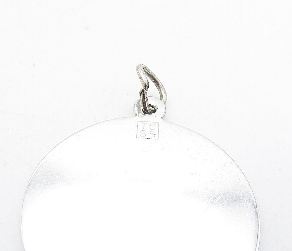 925 Sterling Silver Shiny Merry Christmas Tree Round Drop Pendant PT6352