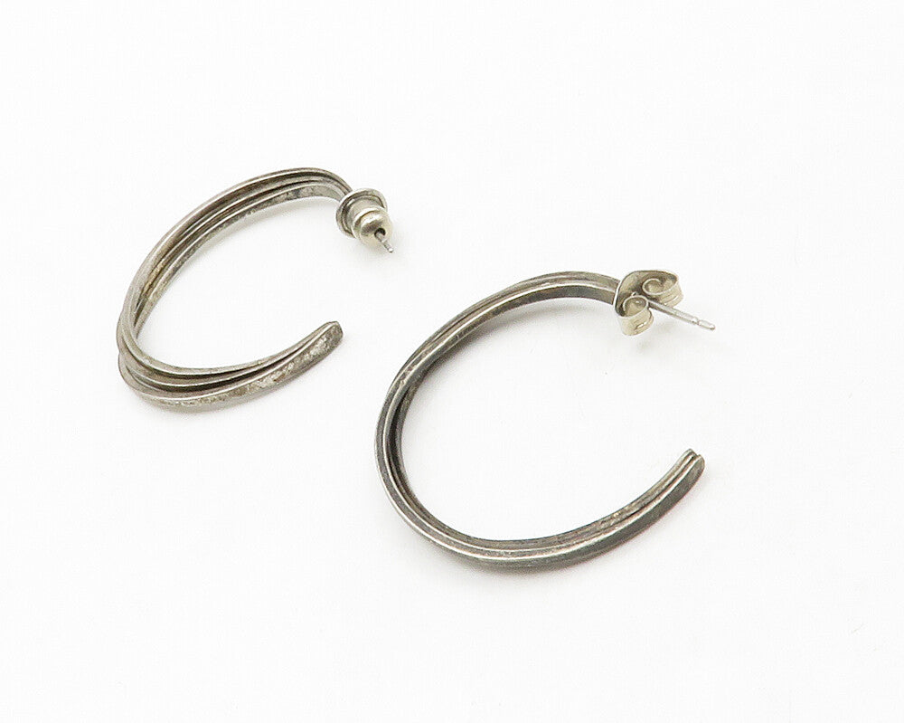 925 Sterling Silver Vintage Dark Tone Split Smooth JHoop Earrings EG7028