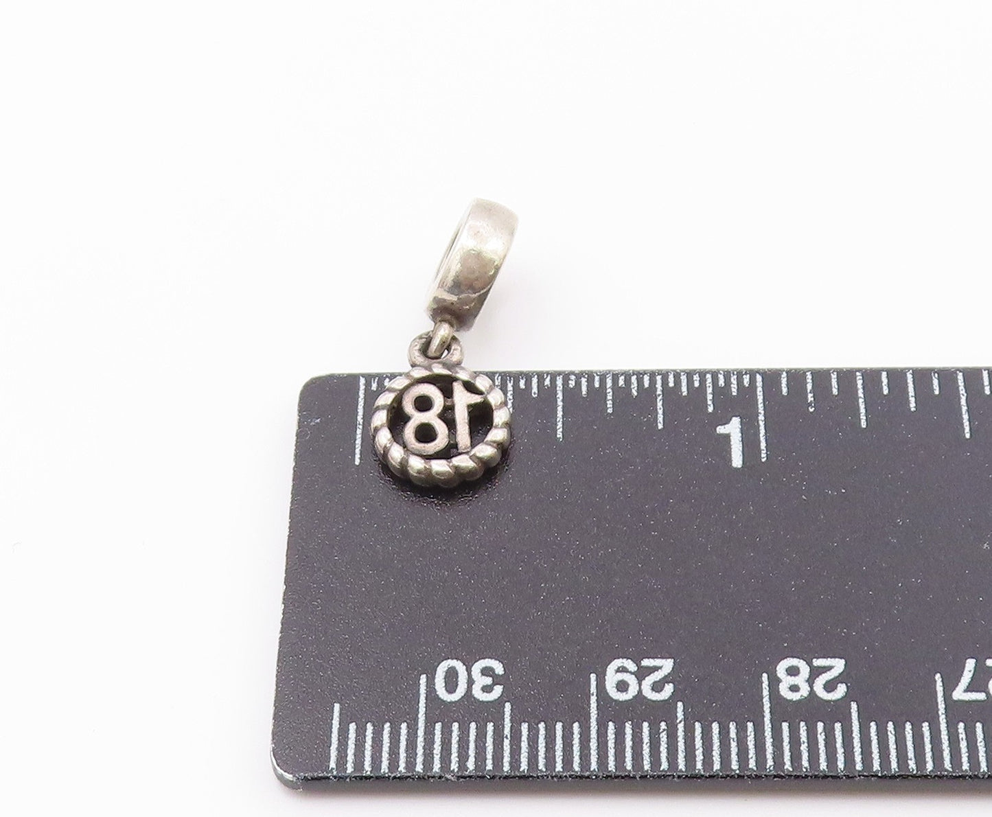 PANDORA 925 Silver Vintage Rope Twist Border Number 18 Charm Pendant PT21922