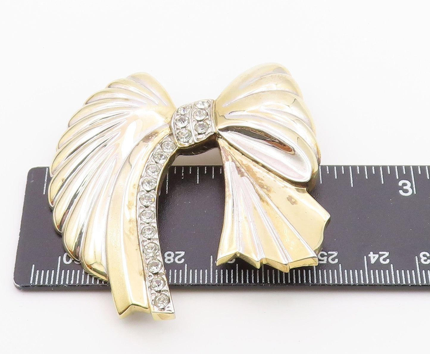 925 Sterling Silver Vintage Cubic Zirconia Bow Tied Ribbon Brooch Pin BP5838