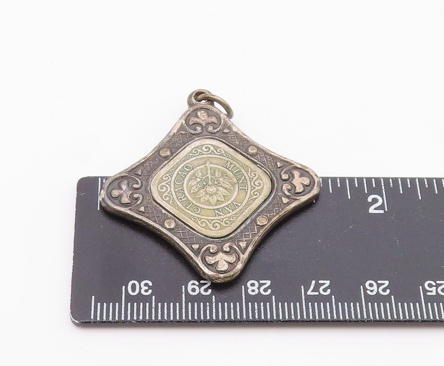 925 Sterling Silver Vintage Curacao Orange Blossom 5ct Medal Pendant PT21444