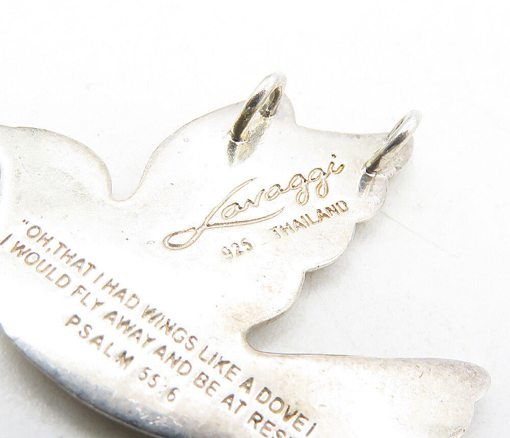 925 Sterling Silver Vintage Shiny Petite Flying Dove Motif Pendant PT6553