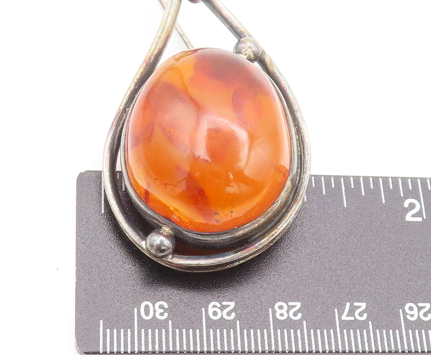 POLAND 925 Sterling Silver Vintage Designer Large Amber Brooch Pin BP10512