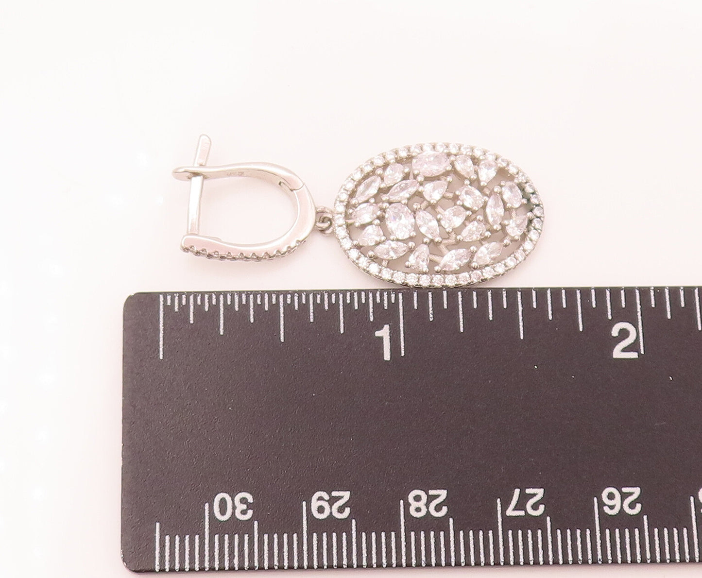 925 Silver Vintage Dangling Oval Leaf Carved CZ Oval Drop Earrings EG12493