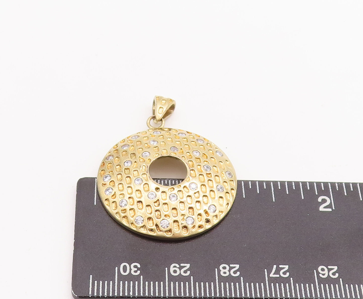 925 Sterling Silver Vintage Pendant Gold Plated Dotted CZ Inlay Disk PT23246