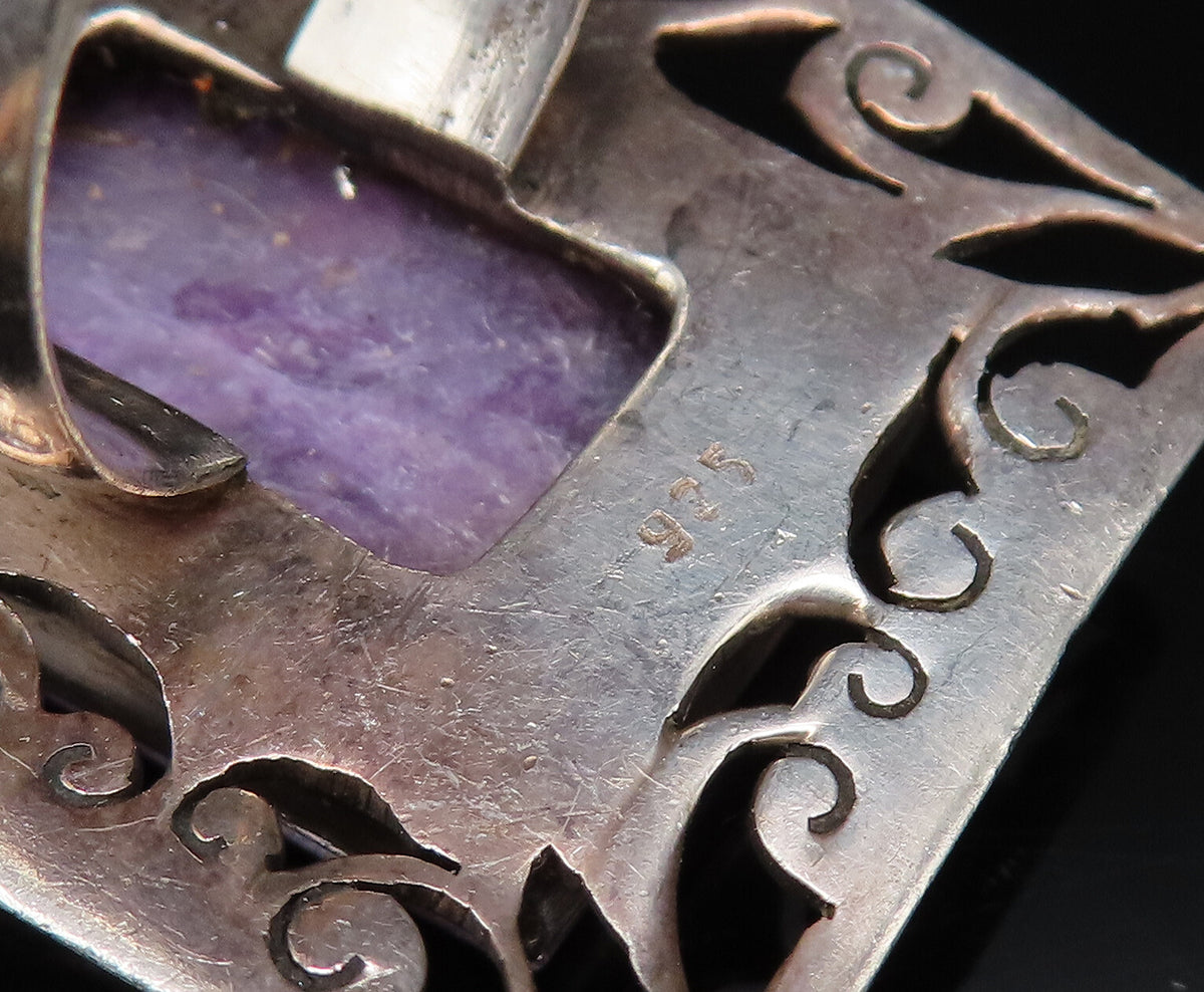 925 Silver Vintage Openwork Frame Charoite Statement Ring Sz 7 RG26039