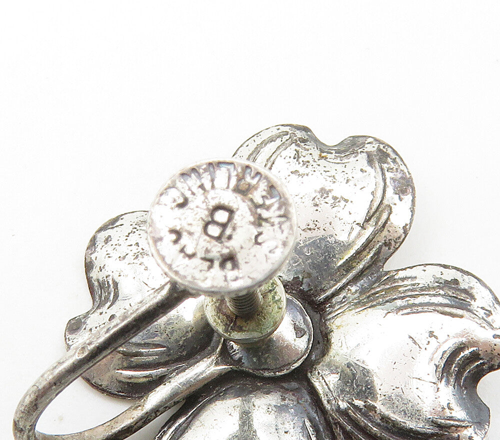 BEAU 925 Sterling Silver Vintage Shiny Flower Non Pierce Earrings EG7993
