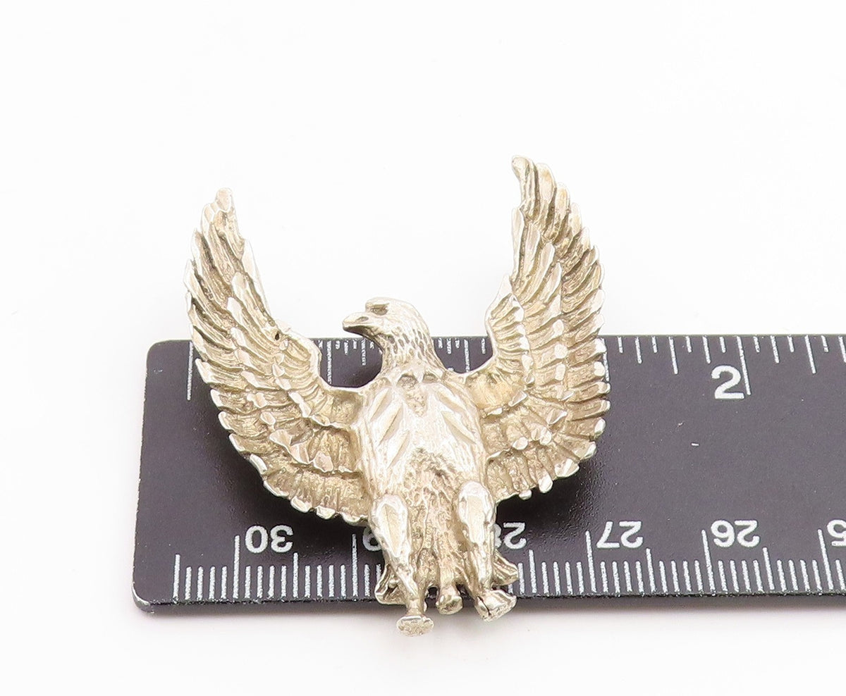925 Sterling Silver Vintage Pendant Etched Majestic Flying Eagle Charm PT25932