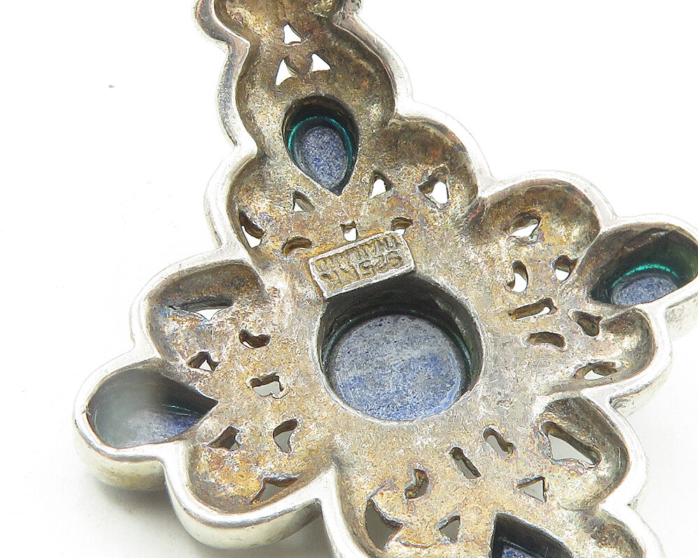 NK 925 Sterling Silver Vintage Sodalite Floral Swirl Cuff Bracelet BT4497
