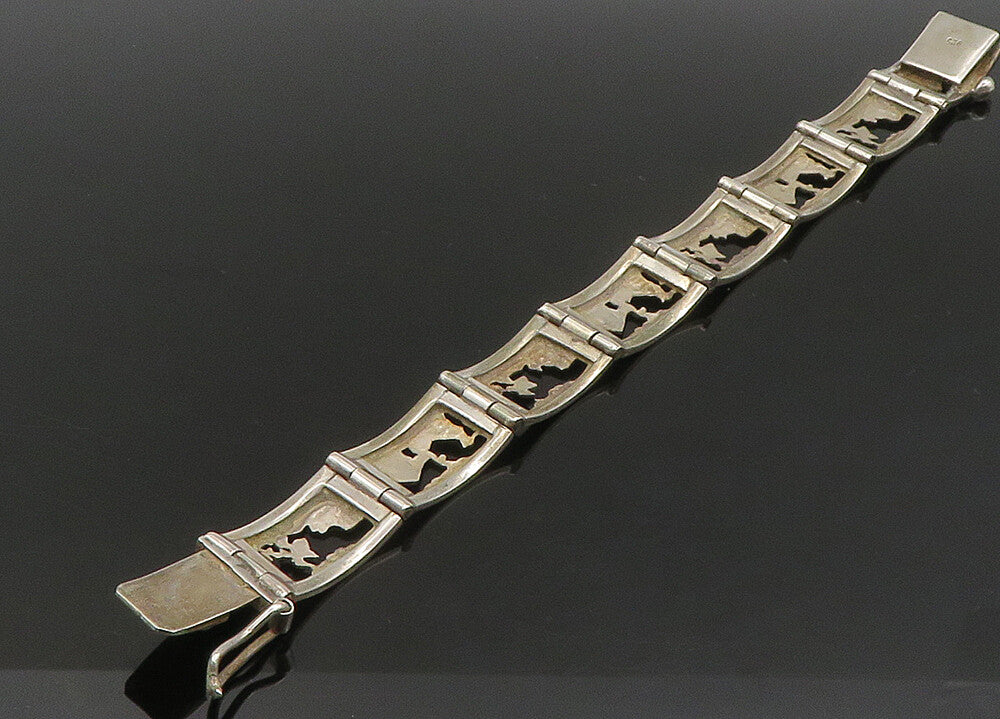 925 Sterling Silver Vintage Alpaca Traveler Panel Chain Bracelet BT8920
