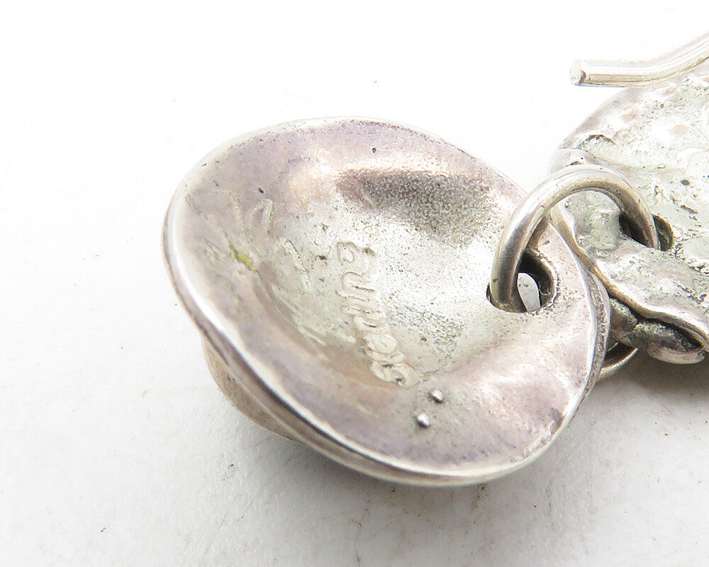 NAVAJO 925 Sterling Silver Vintage Sculpted Flower Linked Dangle Earrings EG5198