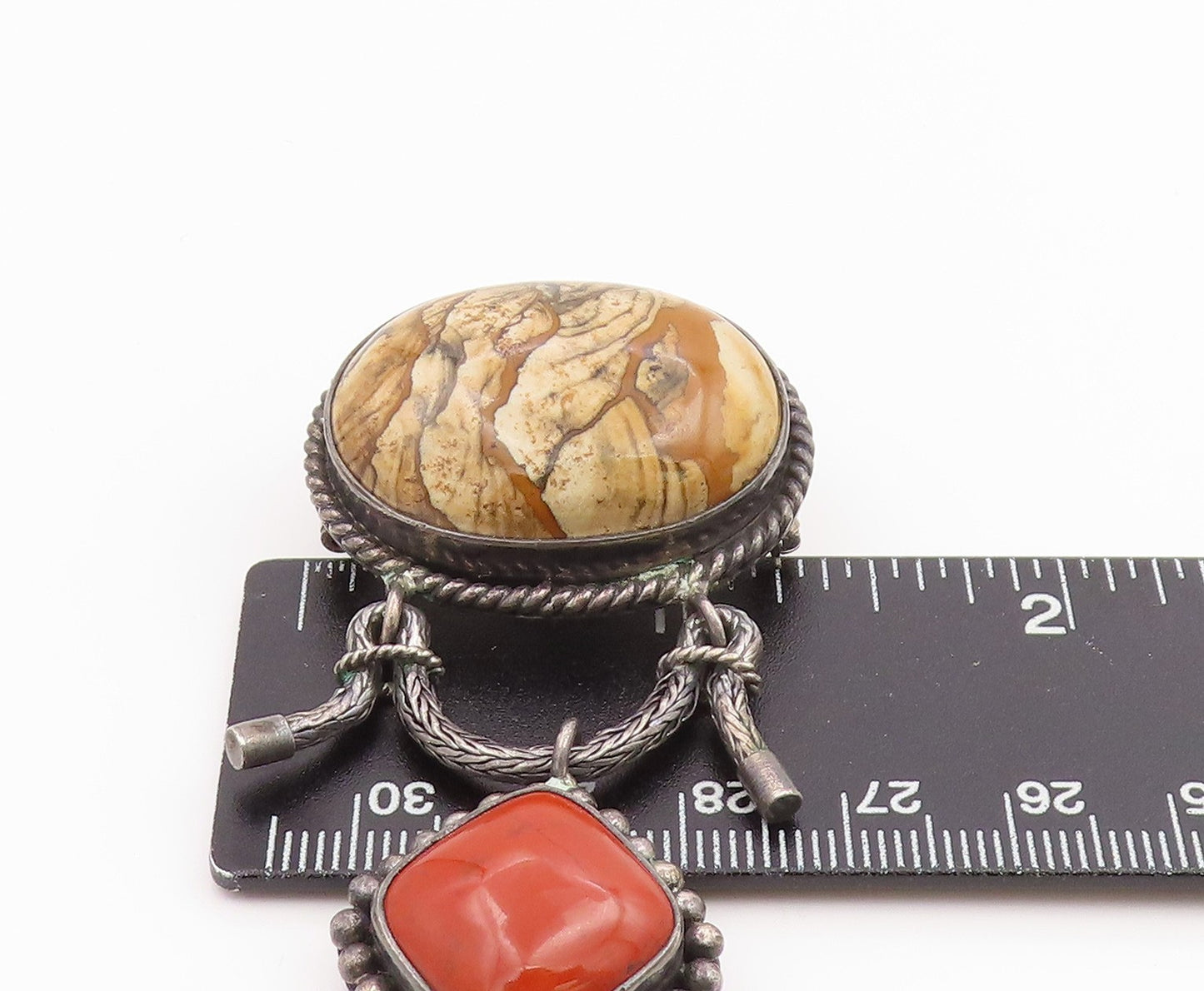 925 Sterling Silver Vintage Brooch Pin SUARTI BALI Jasper & Agate BP12443