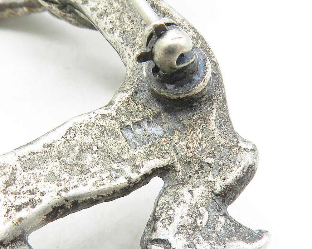 MMA 925 Sterling Silver Vintage Antique Oxidized Ram Animal Brooch Pin BP4042
