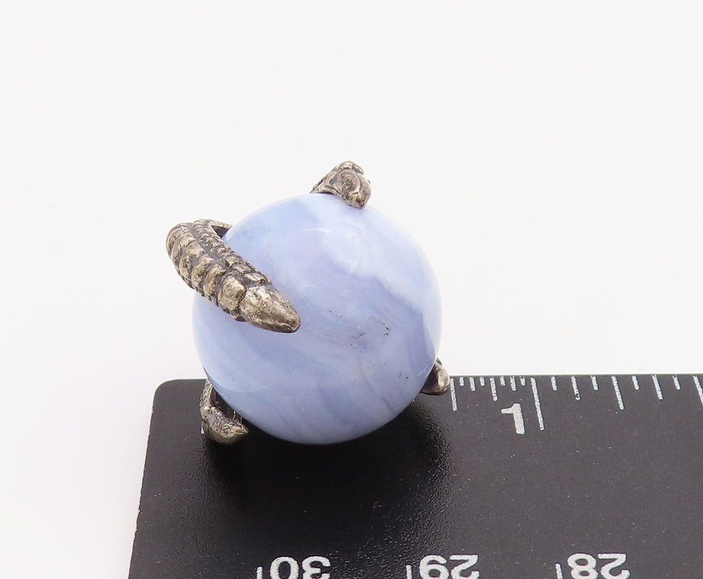 925 Sterling Silver Vintage Pendant Bird Hand Grabbing Malachite Globe PT23505