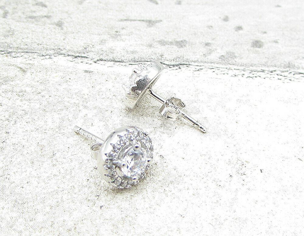 925 Sterling Silver White Topaz & Cubic Zirconia Stud Earrings EG1105