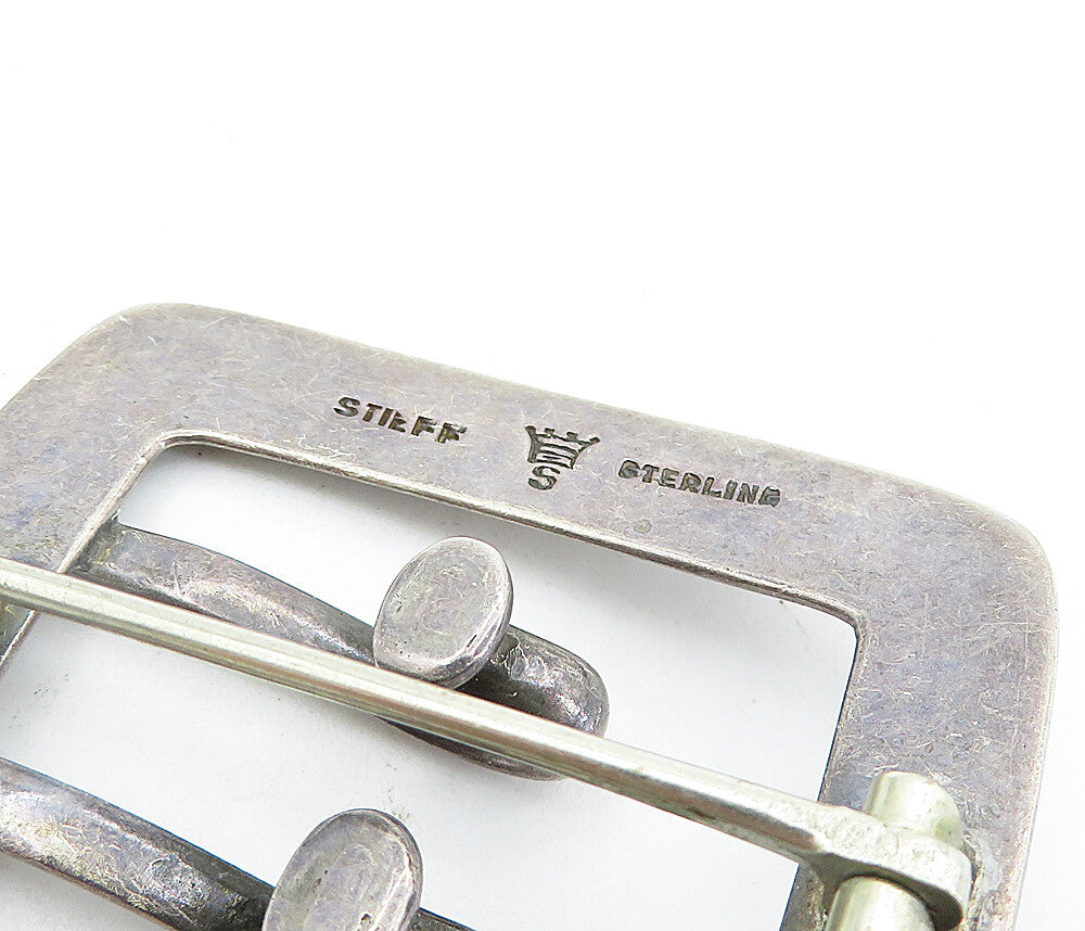 STIEFF 925 Silver Vintage ERR Etched Initials Belt Buckle Brooch Pin BP2417
