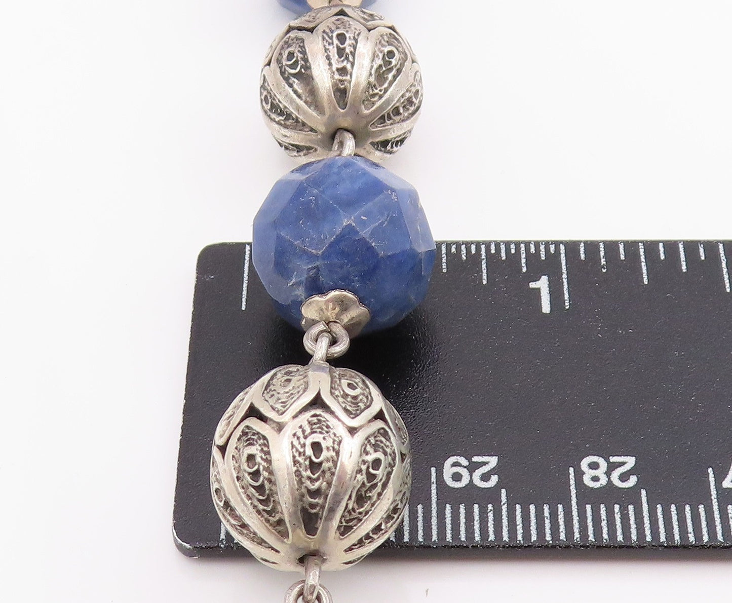 925 Sterling Silver Vintage Necklace Lapis Lazuli Beaded Bohemian Chain NE4757